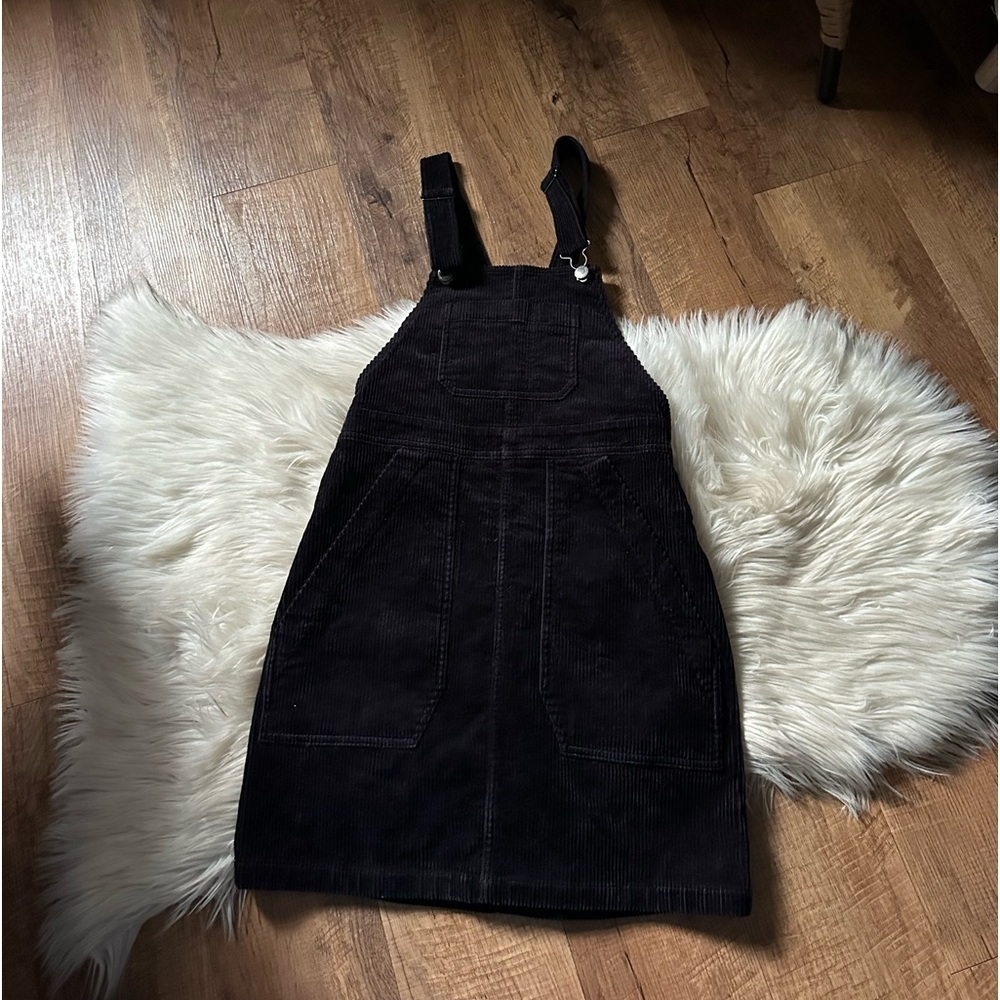 & OTHER STORIES Overall Corduroy Mini Dress In Black - Picture 2 of 5
